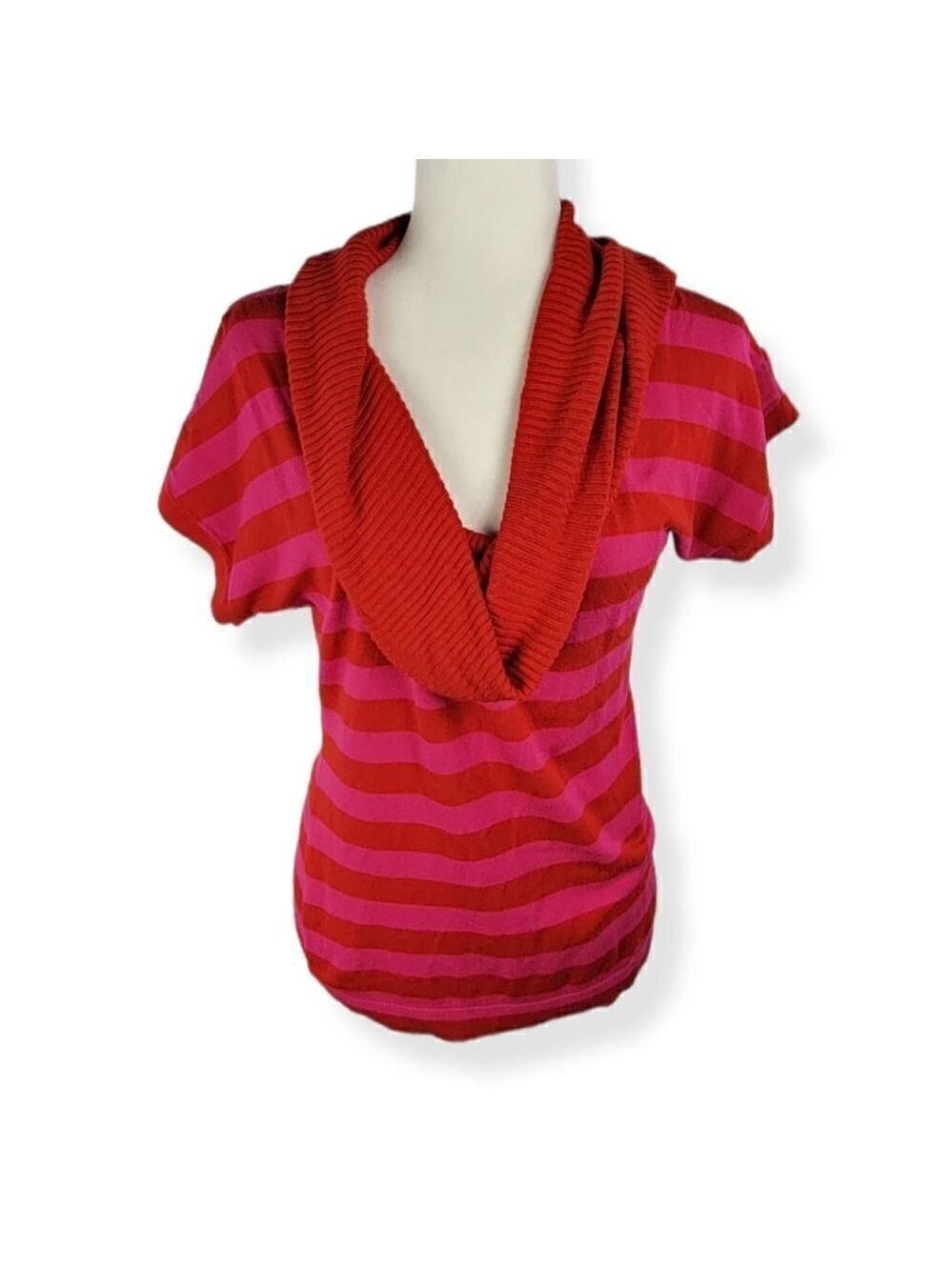 Express Cowl Neckline Striped Short Sleeve Sweater Medium